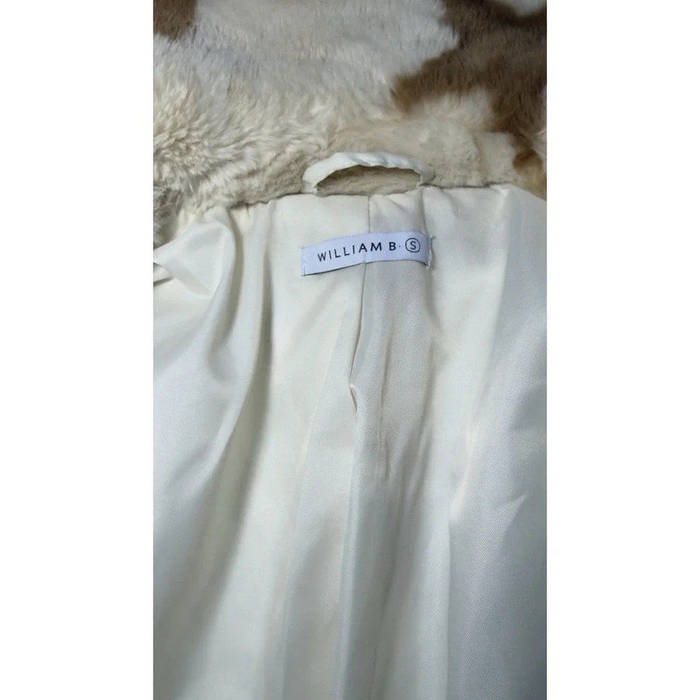 William B. Star Faux Fur‎ Jacket Small Cropped Cozy Teddy Beige Stars